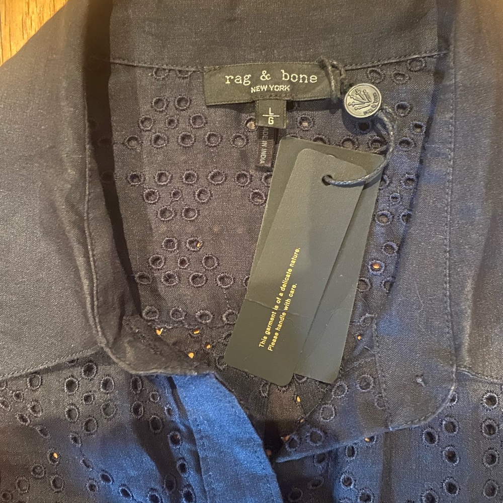 rag & bone Navy Eyelet Button Down Shirt - Picture 7 of 9
